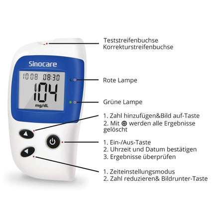 sinocare blood glucose meter, glucose meter with blood glucose test strips 50, pain-free &amp; fast, low sample volume - mg/dL (Safe-Accu2 blood glucose meter 50 set)