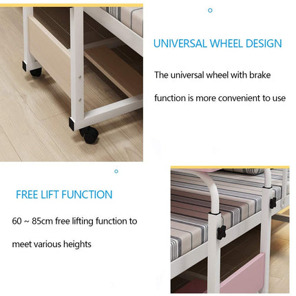 Adjustable bedside table with lockable wheels – movable rolling tray for bedridden elderly people, reading, eating – height-adjustable bedside table