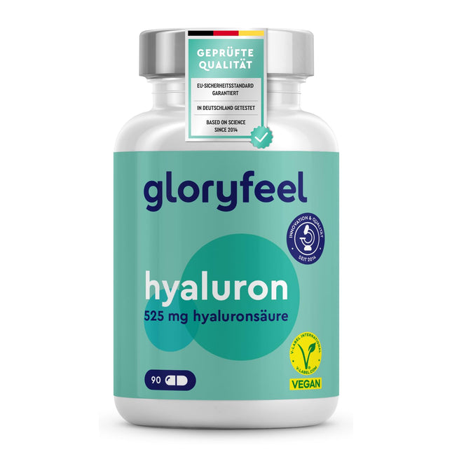 Hyaluron Capsules High Dose - 525mg Hyaluronic Acid per Capsule - 500-700 kDa - 90 Vegan Capsules - Laboratory tested, made in Germany without additives