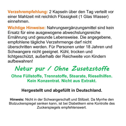 MYRRH + CHAMOMILE + COFFEE CHARCOAL 120 powder capsules for the stressed intestine according to AYURVEDA and Hildegard von Bingen - PURE NATURE - WITHOUT ADDITIVES [2 months] 27160-120