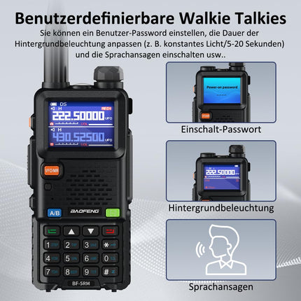 BAOFENG 5RM Dual Band Radio for UHF VHF Licensed Required Amateur Radio Powerful Handheld Radio Long Range 999 Channels FM Radio VOX DTMF Walkie Talkie with 2500mAh Battery