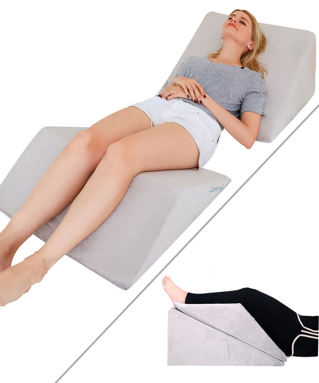 Lisenwood Foam Bed Wedge Pillow Set, Reading Pillow and Back Support Wedge Pillow for Sleeping, 2 Separate Side Sleeper Pillows for Bed, Angled Bed Pillow, Triangle Pillow for Back and Legs