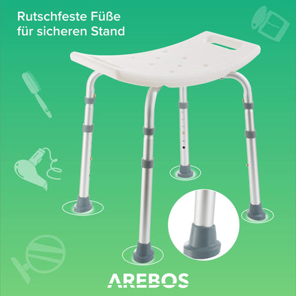 Arebos Shower Stool | Height-adjustable | Aluminum frame | Anti-slip rubber feet | Seat with safety handles | Shower aid | Shower chair | Shower seat | Bath stool | Bathtub seat | for seniors