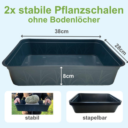 KRONLY 2 pieces sturdy planting bowl without bottom holes 38 x 28 x 8cm - pricking out bowl for plants tub bowls garden cultivation