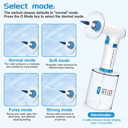 Earwax Remover, Electric Ear Cleaning Set, 4 Cleaning Mode Settings, Rechargeable Ear Cleaner, Safe, Effective Ear Cleaner, With 9+1 Ear Tips and Water Catcher Basin