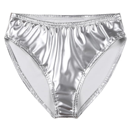winying briefs men's patent leather sexy wetlook underpants underwear men bikini briefs panties lingerie strings thongs latex lingerie silver L