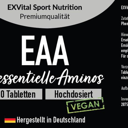 EXVital EAA tablets with 1036 mg per tablet - 510 tablets, all 8 essential amino acids EAAs - Multi Amino high dosage - Vegan - bottled in Germany - no additives