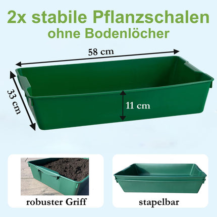 KRONLY 2 pieces sturdy planting bowl without bottom holes – 58 x 33 x 11 cm – pricking out tray for plants tub bowls garden cultivation