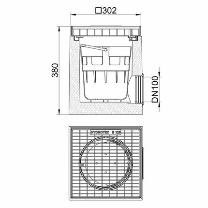 HYDROTEC professional yard gully yard drain 300x300 W125 panel with galvanized grid
