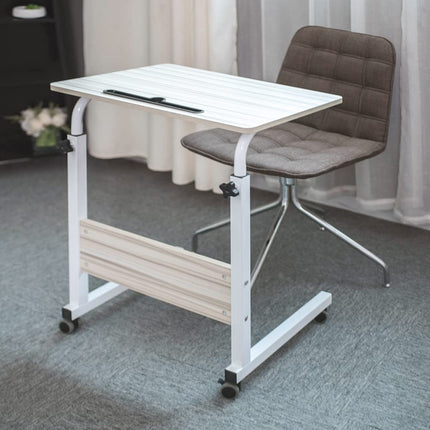 Emall Life Tray Table, Adjustable Sofa/Bedside Table, Portable Desk with Wheels, Overbed Table, Laptop Cart with Holder Slot (White Maple, 60 x 40 cm)