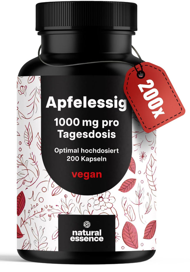 Apple Cider Vinegar Capsules - 200 Capsules High Dosage - 1000mg per Serving - Metabolism Apple Cider Vinegar Capsules, Apple Cider Vinegar Tablets - Vegan and produced in Germany, laboratory tested