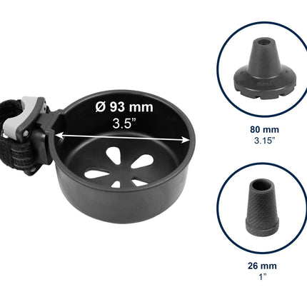 KMINA - Stick holder for rollator, wide rubber, crutch holder, walking stick holder, holder for wheelchair