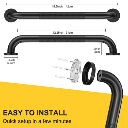 FANHAO 2 Pack Grab Bar Stainless Steel Non-Slip with Anti-Slip Knurled Grip, 41 cm Grab Bar Bathroom for Bathtub Shower Safety Handles for Seniors and Children - Matte Black