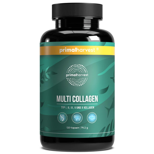 Primal Harvest ® Multi-Collagen - 120 Collagen Capsules High Dosage - Premium Collagen Complex - GMP-certified &amp; made in Germany - Gluten- &amp; soy-free