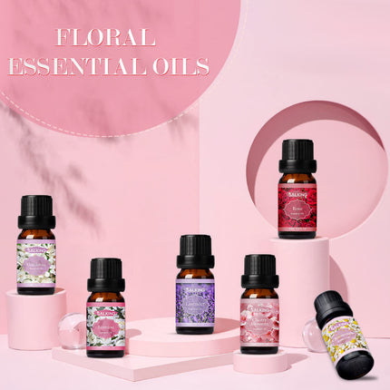 SALKING Essential Oils Set, Aromatherapy Fragrance Oil Gift Set, 100% Pure Fragrance Oils for Diffusers, Fragrance Lamps, Humidifiers, Massage, 6 x 10 ml (Lavender, Rose, Cherry Blossom, Jasmine, Gardenia, Chamomile)