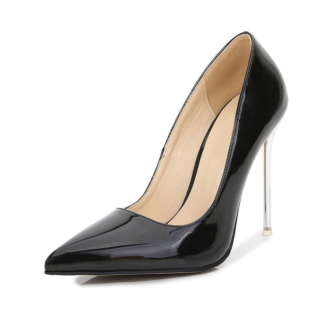 Women's 4.3 Inch Heel Pointed Toe Stilettos High Heel Slip-on Evening Shoes Big High Heels Nightclub Shoes Sexy Metal Heels, Black, 45 EU
