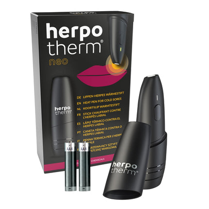 herpotherm neo for cold sores, works with concentrated heat, the original herpes pen, quick relief at the touch of a button, up to 200 applications possible with one set of batteries
