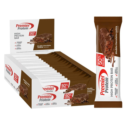 Premier Protein - High Protein Bar 50% - Double Chocolate Cookie - 16x40g - Low Sugar - Low Carb - palm oil free
