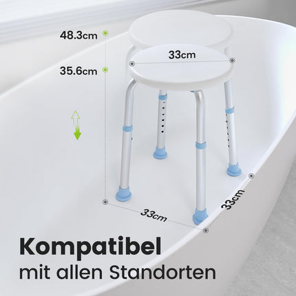 HEAO round shower stool for indoor showers, height-adjustable bathroom stool, load capacity 136 kg, with non-slip rubber tips, shower chair for seniors and disabled people
