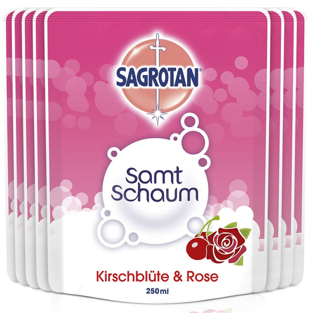 Sagrotan Velvet Foam Refill Cherry Blossom &amp; Rose – 8 x 250 ml foam soap in a practical value pack