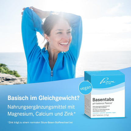 Basentabs pH-balance Pascoe - 200 alkaline tablets with high acid-binding capacity - For deacidification of the body - With magnesium, calcium, and zinc - For the acid-base balance