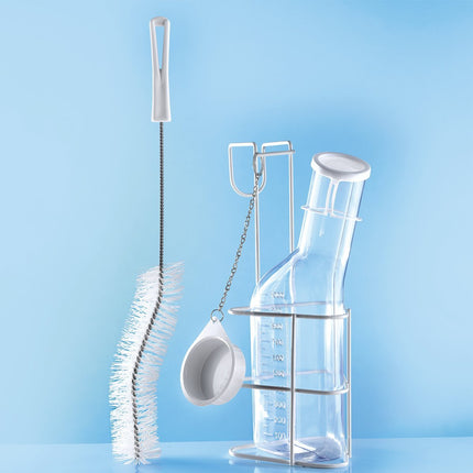 Urinal bottle set (clear urine bottle, brush and holder with lid)