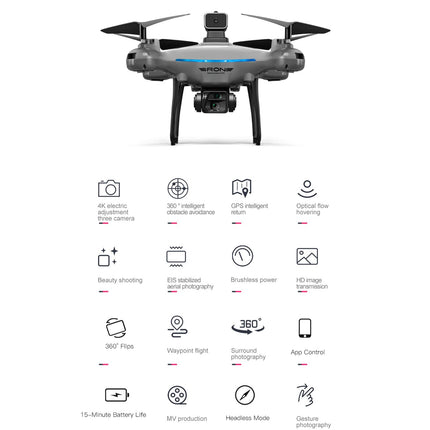 KY102 RC Drone, 4K HD Dual Camera 50X Zoom Aerial Photography Drone with Intelligent Hover, 1800mAh 4-Way Obstacle Avoidance, 360° Flips, Gesture Photography, Remote Control