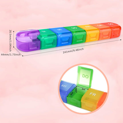 7-day pill box, 7-day pill box with 7 compartments, handy and moisture-resistant medicine box for your handbag or pocket to store medication, rainbow