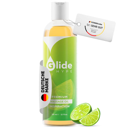 GlideHype PREMIUM Massage Oil INSPIRATION with lime scent | skin-caring lubricant for sensual massages and relaxation (150 ml)