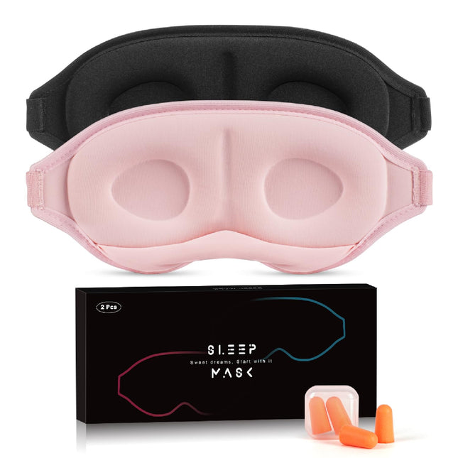 Aosun Sleep Mask for Side Sleepers, 2-Pack, Upgraded 3D Sleeping Eye Mask for Women &amp; Men, 100% Light Blocking Eye Mask Sleep Masks with Adjustable Elastic &amp; Earplugs for Travel