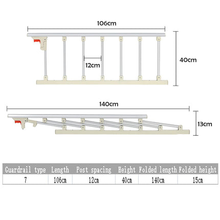 Bed rail, medical aid equipment, foldable bed rail safety side protection, steel bed rail with foam cushion for elderly seniors adults children, 7 vertical bars (size: 106x40cm)