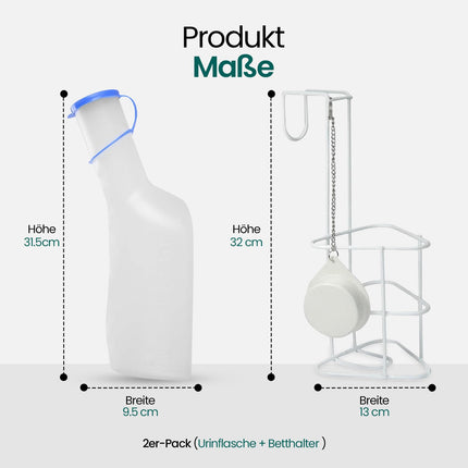 Hygiene100 Urinal Set (1000 ml Urinal + Bed Holder with Lid), Durable Translucent PP Urinal with Cap, Easy-to-Read Measuring Lines, Portable for Travel
