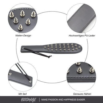 BDSMAGE SM paddle with spikes, leather erotic bondage flogger whip spanking sex toy for couples fetish cosplay (A)