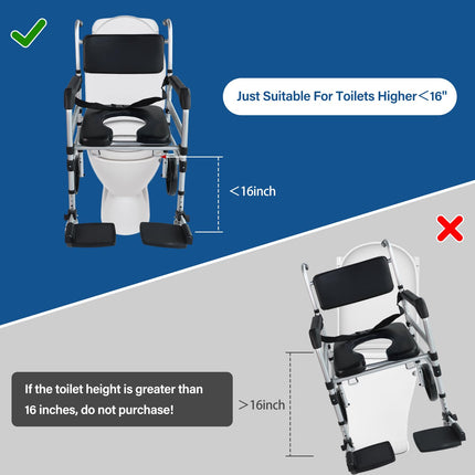 Eosprim height-adjustable toilet wheelchair, toilet chair for seniors with wheels, commode chair for seniors, shower chair with wheels for the disabled, mobile toilet chair with arms