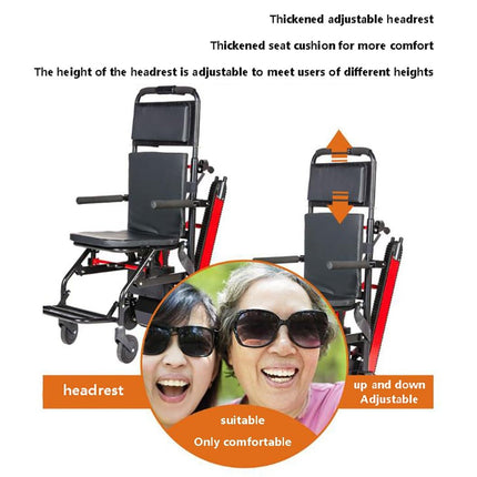 WOLWES Electric Stairlift Chair, Stair Climbing Wheelchair, Aluminum, All-Terrain, Red, 19 kg, 165 kg Load Capacity, 5-inch Mag Wheels, Electromechanical Brake, Battery Operated