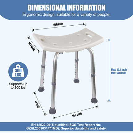 Ez2care Shower Stool, Height-Adjustable Shower Chair for Seniors, Non-Slip Bath Stool, Safe Aluminum Shower Seat, Lightweight Shower Aid for Bathtubs, 136KG Load Capacity