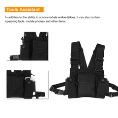 Heayzoki chest pockets for walkie talkies, harness pockets for radios and antennas, chest pockets for personal devices, adjustable backpack for tools, carrying vest