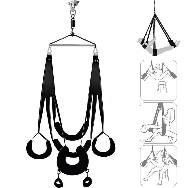New love swing sex swing for the ceiling, 360-degree rotation deluxe love swings with U-shaped sex pillow and handcuffs &amp; 4 extra wide cushions, sex furniture sex swing load capacity up to 100 kg