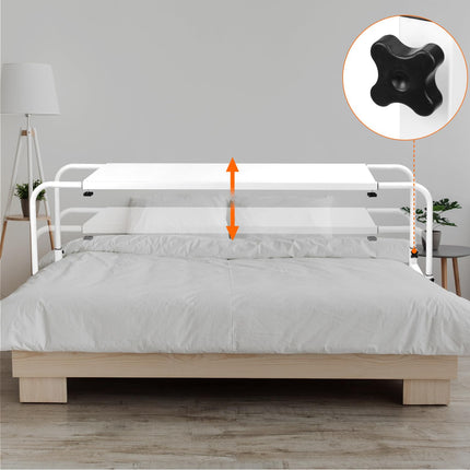 QWORK® Height and width adjustable over-bed table on castors, side table bed ideal for home and office, multifunctional as a side table, bedside table, desk