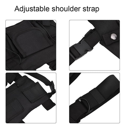 Walkie Talkie Chest Adjustable Pocket Strap Pockets Front Pocket Radio Chest Strap With Reflective Strips Outdoor Vest Suitable for Police, Production Workshop, Construction Site