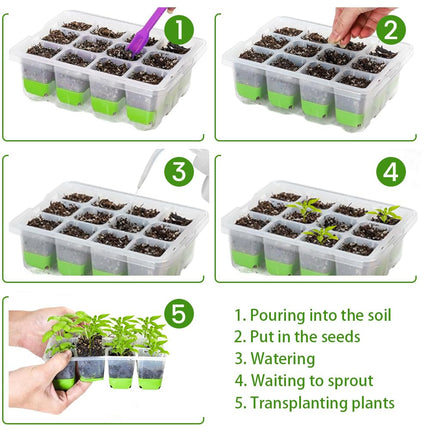 Palwin 2 Pcs Silicone Seedling Trays, 24 Cell Reusable Seedling Tray, Indoor Greenhouse Seedling Box with Silicone Bottom, Mini Greenhouse Seedling Set with Plant Labels for Plants, Green