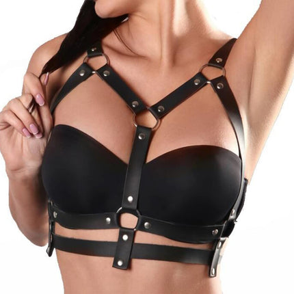 BDSMYEE Leather Harness, BDSM Lingerie, Bra Body Harness, Sexy Outfit for Women, Dominatrix, Rave, Fetish Clothing (F)