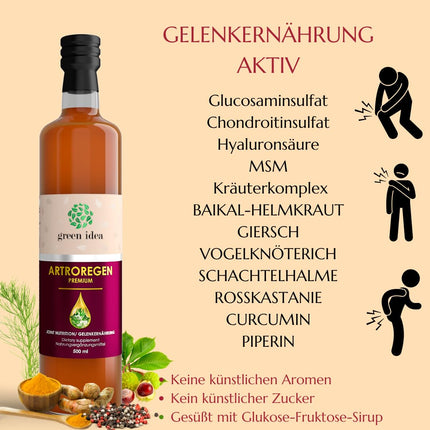 Green idea - Artroregen - Glucosamine-Chondroitin-MSM - Intensive Joint Complex - 100% Natural Syrup - Joint Nutrition - Cartilage Protector with Hylauron, MSM - Sports Nutrition - 500 ml
