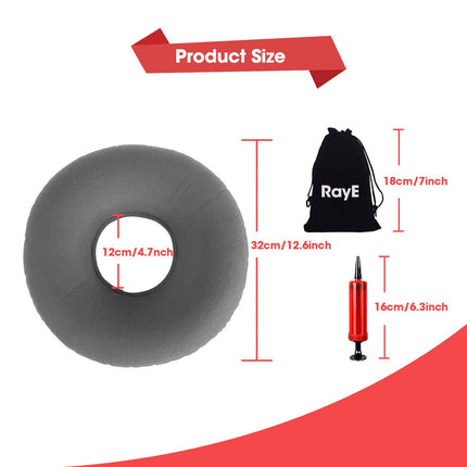 Seat Cushion Orthopedic Ring Cushion Inflatable Hemorrhoid Treatment Bed Sores Pregnancy Coccyx Pain - Gray