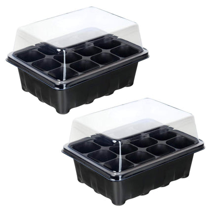 Schramm® 2-piece cultivation set greenhouse cultivation tray pots indoor greenhouse 18.5 x 14.5 x 7 cm for 24 cultivation pots cultivation set mini greenhouse black 2-pack