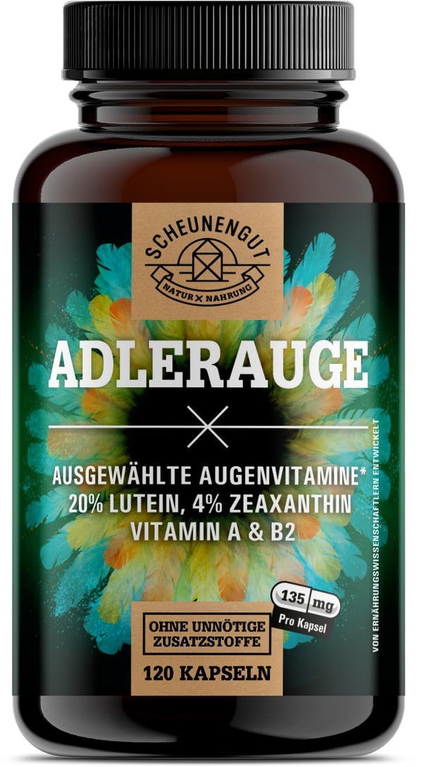 ADLERAUGE® Eye Vitamins High Dose - IMPORTANT: Laboratory-tested brand complex with lutein, zeaxanthin, blueberry extract, beta-carotene, vitamins A+B &amp; more | 120 pcs -DE- SCHEUNENGUT®