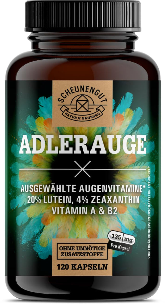 ADLERAUGE® Eye Vitamins High Dose - IMPORTANT: Laboratory-tested brand complex with lutein, zeaxanthin, blueberry extract, beta-carotene, vitamins A+B &amp; more | 120 pcs -DE- SCHEUNENGUT®