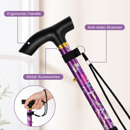 Flintronic Folding Walking Stick, All-Terrain Walking Stick, 5-Level Height Adjustable Walking Stick, Lightweight Portable Walking Stick for Men and Women, Unisex Walking Stick