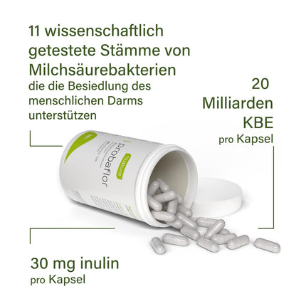 Nupure® Probaflor with 345 billion CFU/g*, 110 capsules with 11 special bacterial strains, With inulin and Lactobacillus salivarius SP2, Better protection thanks to special container, Vegan