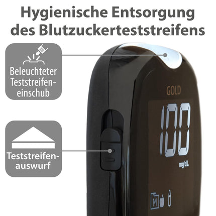 GlucoCheck GOLD blood glucose meter (mg/dl) for blood glucose self-monitoring in diabetes
